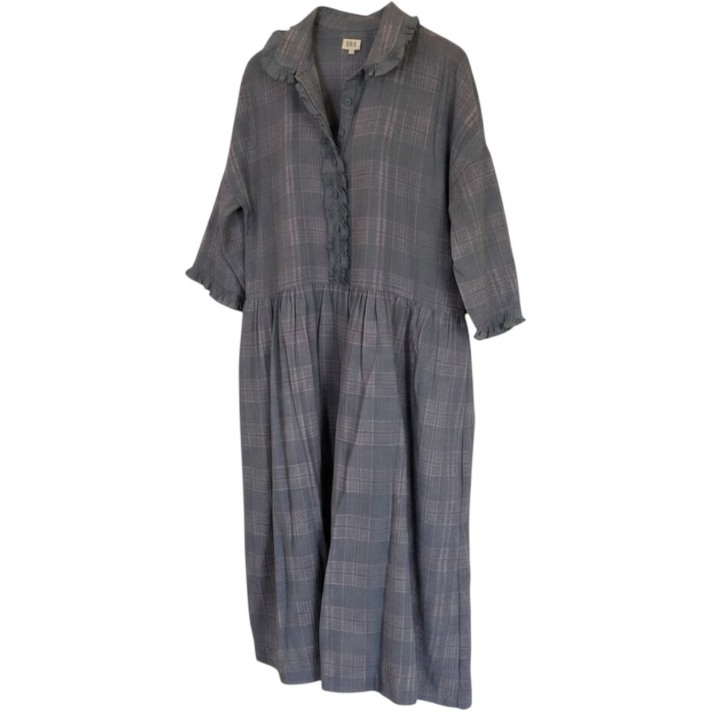 EKA Womens Gray Plaid Drop Waist Dress Wool Size Large Elbow Sleeve Minimalist